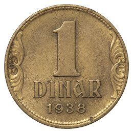 Jugoslavija (Kraljevina): kovanec 1 Dinar 1938 – kralj Peter II
