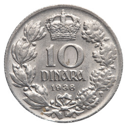 Jugoslavija (kraljevina): kovanec 10 dinarjev 1938 – Peter II.