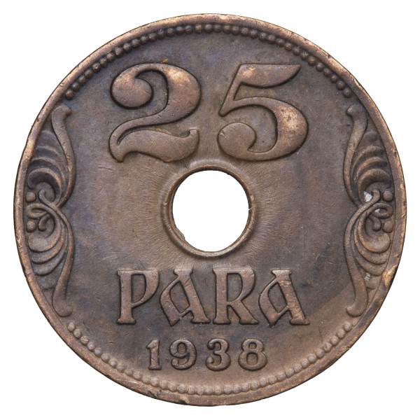 Jugoslavija (kraljevina): kovanec 25 para 1938 – Peter II. (YU1075X003666) numizmatika kovanci