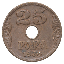 Jugoslavija (Kraljevina): kovanec 25 para 1938