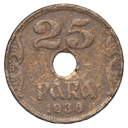 Jugoslavija (Kraljevina): kovanec 25 para 1938