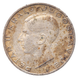 Jugoslavija (Kraljevina): srebrni kovanec 20 Dinarjev 1938 – Peter II., srebro .750, 8,99 g