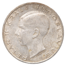 Jugoslavija (Kraljevina): srebrni kovanec 20 Dinarjev 1938 – Peter II., srebro .750, 9,01 g