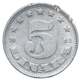 Jugoslavija (SFRJ): kovanec 5 dinarjev 1963