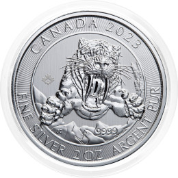 Kanada: srebrnik Sabre-Toothed Tiger BU 10 Dollars 2023 2 oz .9999 srebro, Royal Canadian Mint