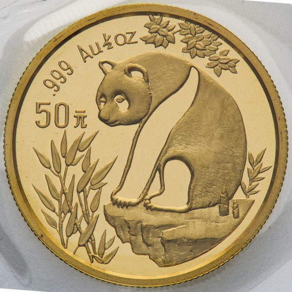 Kitajska (Ljudska republika): zlatnik Panda 50 Yuan BU 1993 1/2 oz .999 zlato, China Gold Coin Incorporation (CN1020X003272) numizmatika kovanci