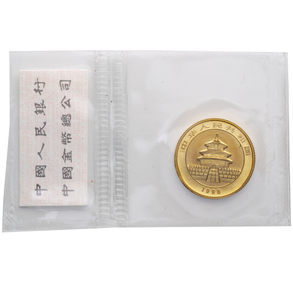 Kitajska (Ljudska republika): zlatnik Panda BU 10 Yuan 1993 1/10 oz .999 zlato, China Gold Coin Incorporation, mala letnica (CN1020X003450) numizmatika kovanci