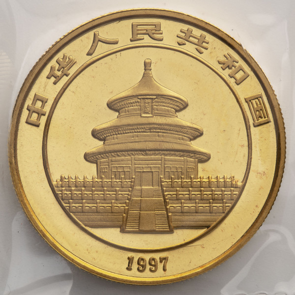 Kitajska (Ljudska republika): zlatnik Panda BU 100 Yuan 1997 1 oz .999 zlato, China Gold Coin Incorporation, mala letnica (CN1016X003347) numizmatika kovanci