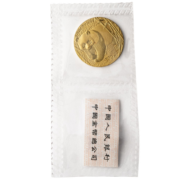 Kitajska (Ljudska republika): zlatnik Panda BU 100 Yuan 2001 1/4 oz .999 zlato, China Gold Coin Incorporation (CN1012XX003494) numizmatika kovanci
