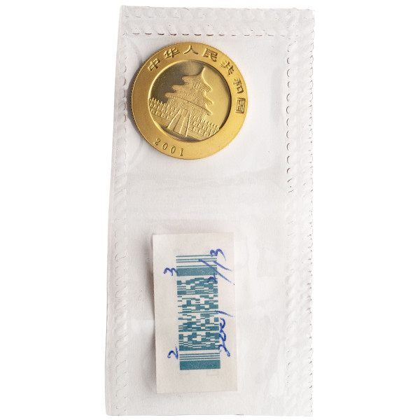Kitajska (Ljudska republika): zlatnik Panda BU 100 Yuan 2001 1/4 oz .999 zlato, China Gold Coin Incorporation (CN1012XX003494) numizmatika kovanci
