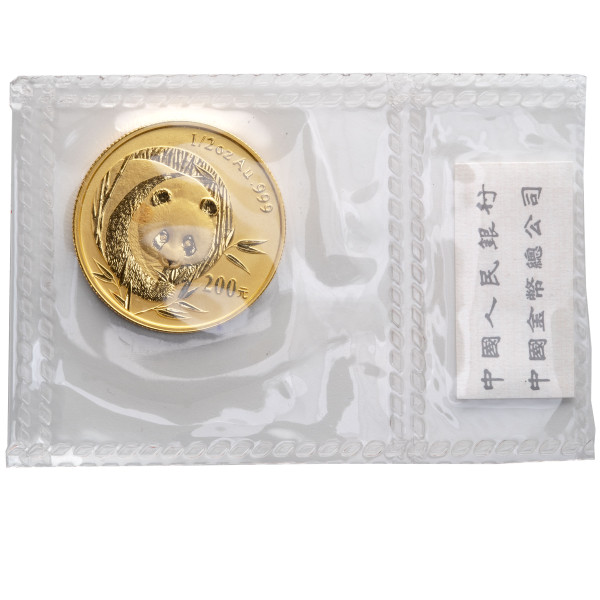 Kitajska (Ljudska republika): zlatnik Panda BU 200 Yuan 2003 1/2 oz .999 zlato, China Gold Coin Incorporation (CN1010X003448) numizmatika kovanci
