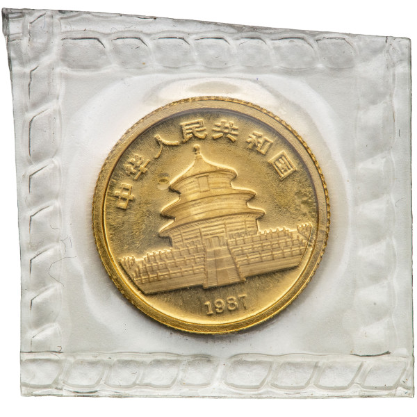 Kitajska (Ljudska republika): zlatnik Panda BU 5 Yuan 1987-S 1/20 oz .999 zlato, China Gold Coin Incorporation (CN1024X003411) numizmatika kovanci