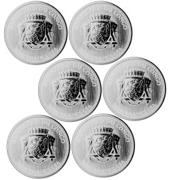 Kongo: set srebrnikov Silverback Gorilla 5000 Francs PL 2015–2020 6 × 1 oz .999 srebro, Scottsdale Mint