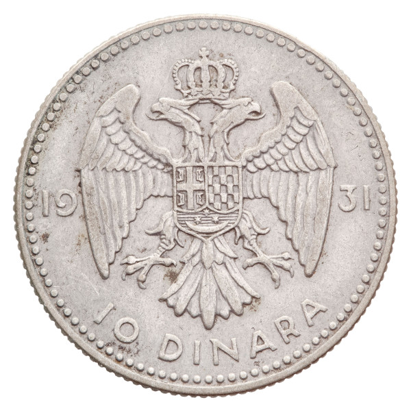 Kraljevina Jugoslavija: srebrnik 10 dinarjev 1931 Aleksander I. .500 srebro (RS1082X003520) numizmatika kovanci