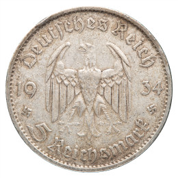 Nemčija - Tretji Rajh: 5 Reichsmark 1934 A - Potsdam Garrison Church