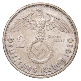 Nemčija (Tretji rajh): kovanec 2 Reichsmark 1939 – Paul von Hindenburg, srebro .625, 7,94 g