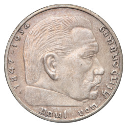 Nemčija (Tretji rajh): kovanec 2 Reichsmark 1939 – Paul von Hindenburg, srebro .625, 7,94 g
