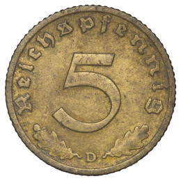 Nemčija (Tretji rajh): kovanec 5 Reichspfennig 1938 D