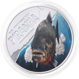 Niue: srebrnik Real River Monsters – Piranha (Piranja) barvni PP (polirana plošča) 2 NZD 2013 1 oz .999 srebro