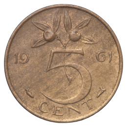 Nizozemska: kovanec 5 centov 1961