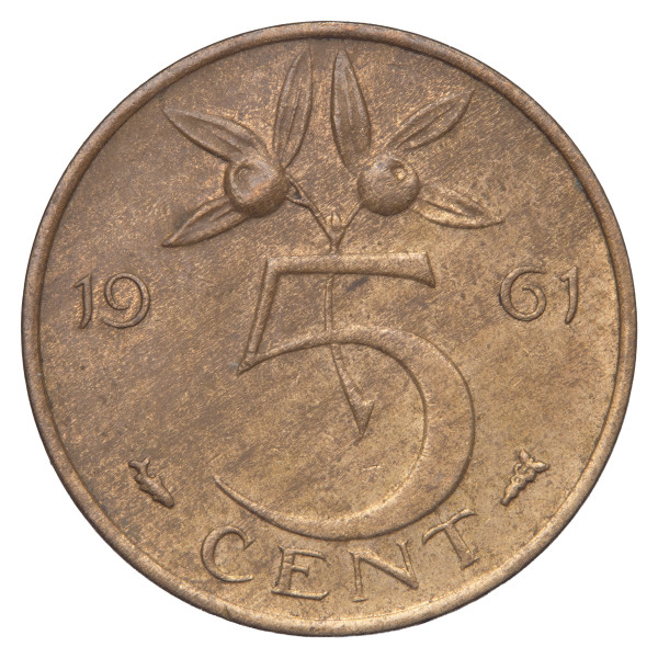 Nizozemska: kovanec 5 centov 1961 (NL1062X002922) numizmatika kovanci