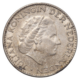 Nizozemska: srebrnik 1 Gulden 1957 – Juliana, srebro 720/1000, 6,48 g