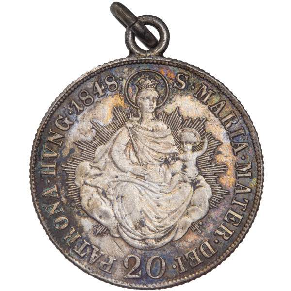 Ogrska (Habsburška monarhija): srebrni obesni kovanec 20 Kreuzer 1848 B – Ferdinand I., 7,09 g (HU1165X003704) numizmatika kovanci