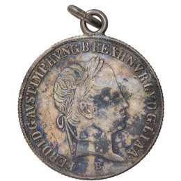  Ogrska (Habsburška monarhija): srebrni obesni kovanec 20 Kreuzer 1848 B – Ferdinand I., 7,09 g