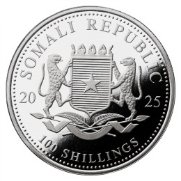 Somalija: 100 Schillings 2025 - 1oz .9999 Ag ST - African Wildlife - ELEPHANT
