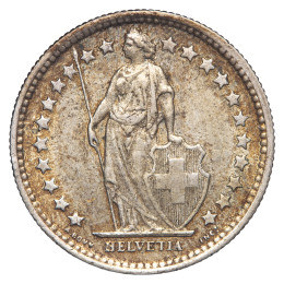 Švica: kovanec 1/2 franka 1958 B – Helvetia, .835 srebro, 2,52 g