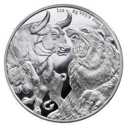 Tokelau: srebrnik Bull and Bear ST 5 NZD 2021 1 oz .999 srebro, Pressburg Mint