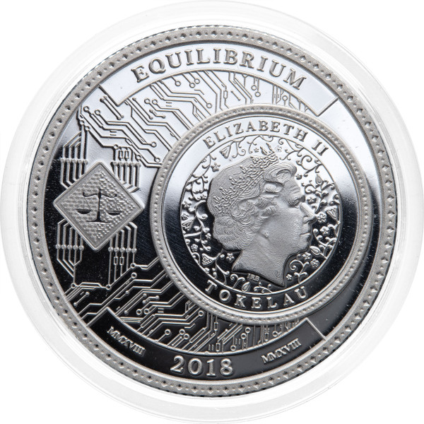 Tokelau: srebrnik Equilibrium BU 5 NZD 2018 1 oz .999 srebro, Pressburg Mint (TK0995X003757) numizmatika kovanci