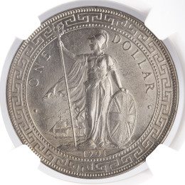 Velika Britanija: srebrni kovanec Trade Dollar 1901-B – Britannia, srebro .900, NGC AU58