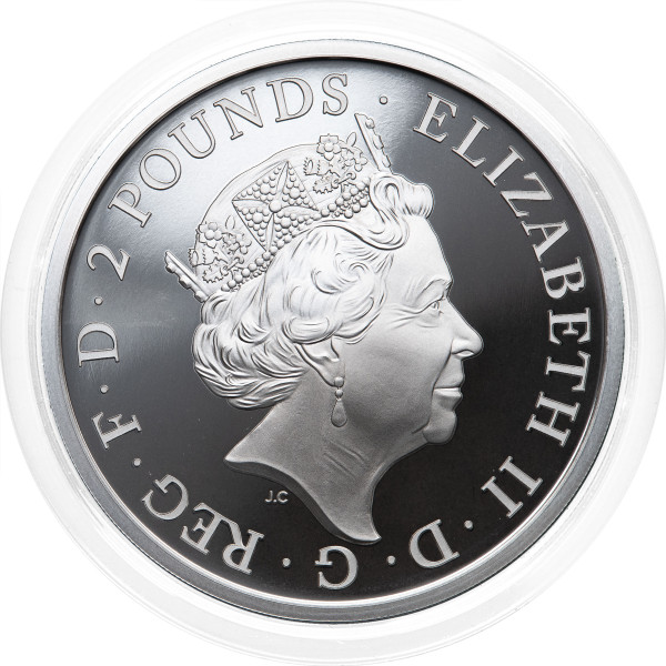 Združeno kraljestvo: srebrni kovanec The Queen’s Beasts Griffin of Edward III 2 GBP 2021 1 oz PP 999 srebro, Royal Mint (GB0991X003752) numizmatika kovanci