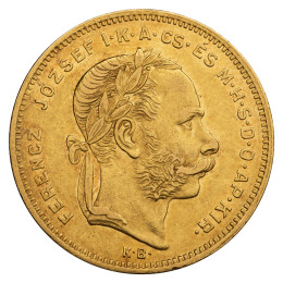Avstro-Ogrska: zlatnik 20 frankov / 8 forintov 1878 Franc Jožef I .900 zlato