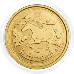 Avstralija: zlatnik Lunar II – Horse (Konj) BU 15 AUD 2014 1/10 oz .9999 zlato, Perth Mint