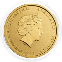 Avstralija: zlatnik Lunar II – Horse (Konj) BU 15 AUD 2014 1/10 oz .9999 zlato, Perth Mint