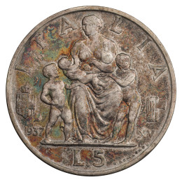 Italija - Kraljevina: 5 Lire 1937 XV R | Victor Emmanuel III