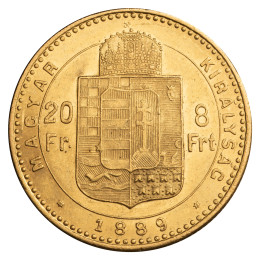 Avstro-Ogrska: zlatnik 20 frankov / 8 forintov 1889 Franc Jožef I .900 zlato