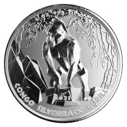 Odkup Kongo 500 CFA 2021 1 oz srebro (.999) – ST – Silverback Gorilla