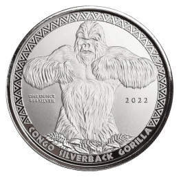 Odkup Kongo 500 CFA 2022 1 oz srebro (.999) – ST – Silverback Gorilla